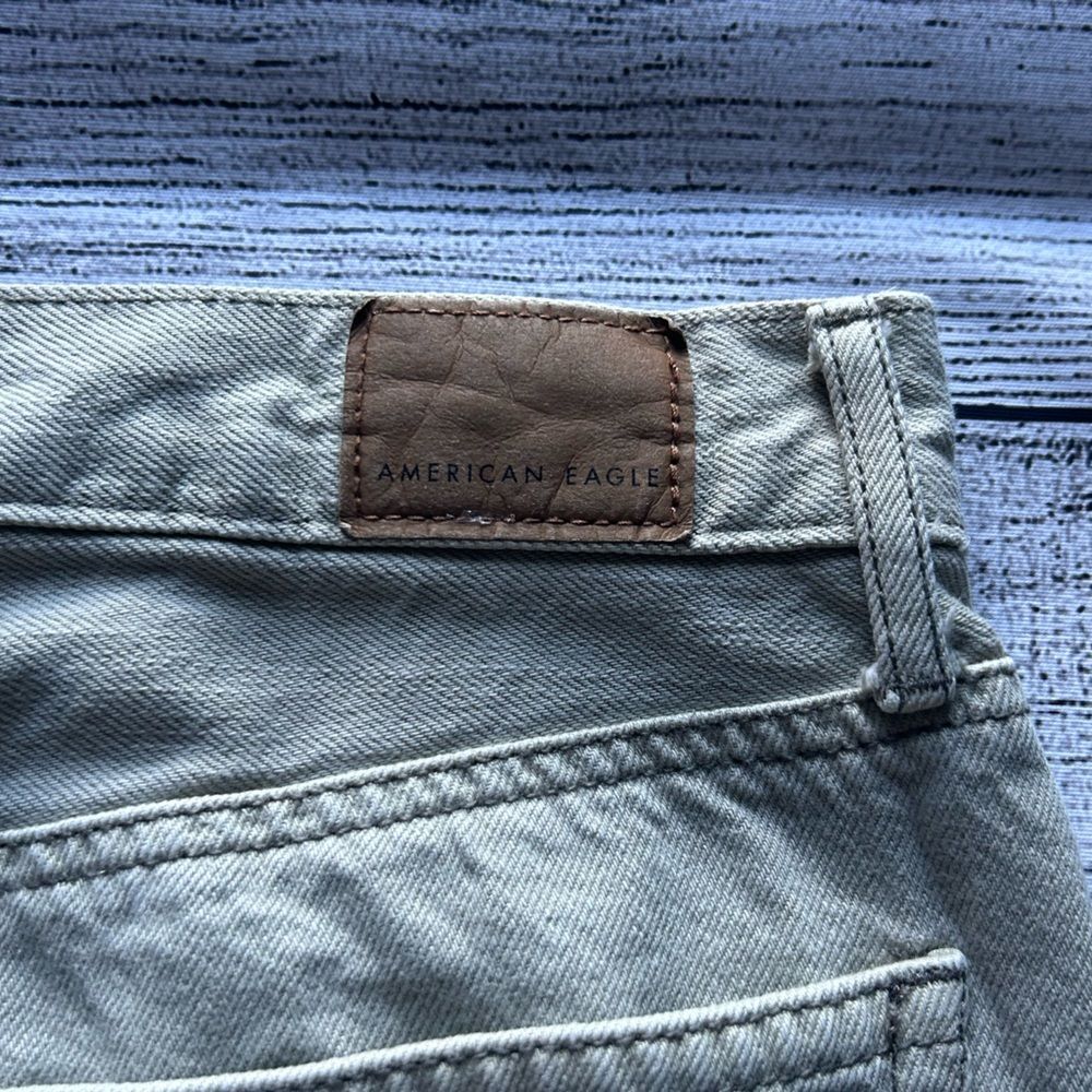 American Eagle Wide Leg Crop button fly patch pockets green jeans size 2 regular - Picture 10 of 15